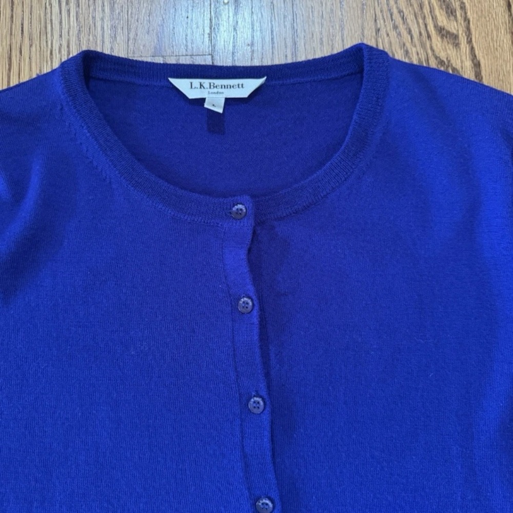 LK Bennett Size L Merino Wool Bonnie Cardigan with 3/4 Sleeves